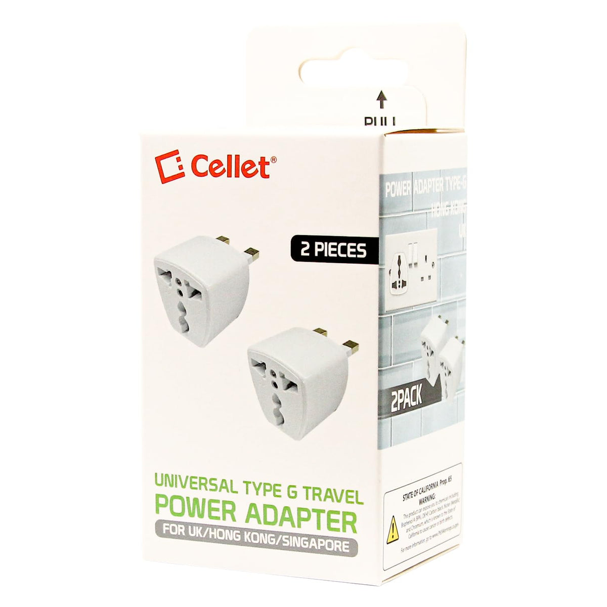 Cellet Universal Travel Adapter: Seamless Plug Conversion for International Travelers AC Wall Power Adapter to Convert China, UK, AU, EU & Other Plugs to US Plug (2PACK) (Type-G (UK HK))