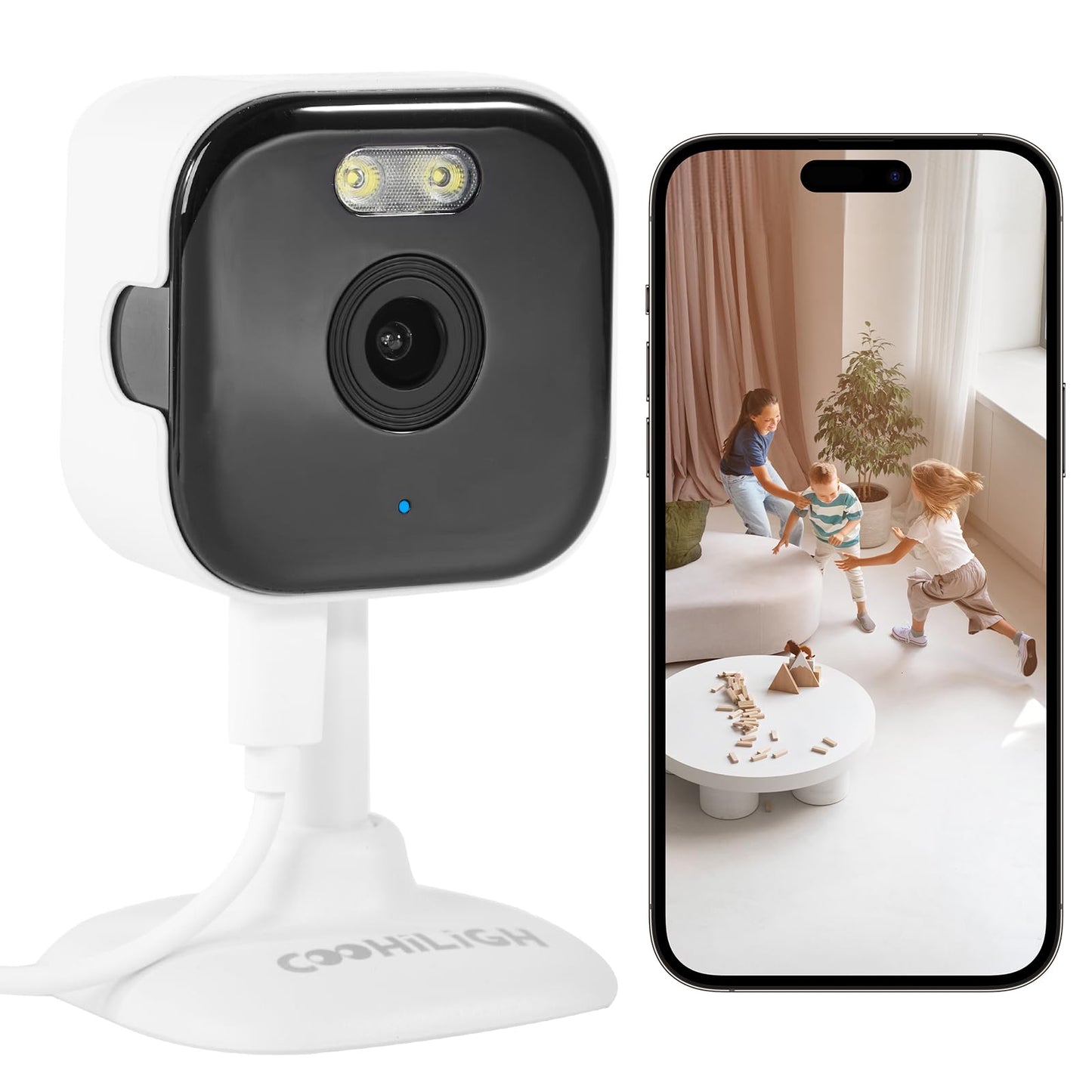 COOHILIGH 2.4G/5G Security Camera Indoor, 2K Pet Camera Indoor with Phone App, Foldable WiFi Baby Camera Motion Detection, Two-Way Talk, IR/Color