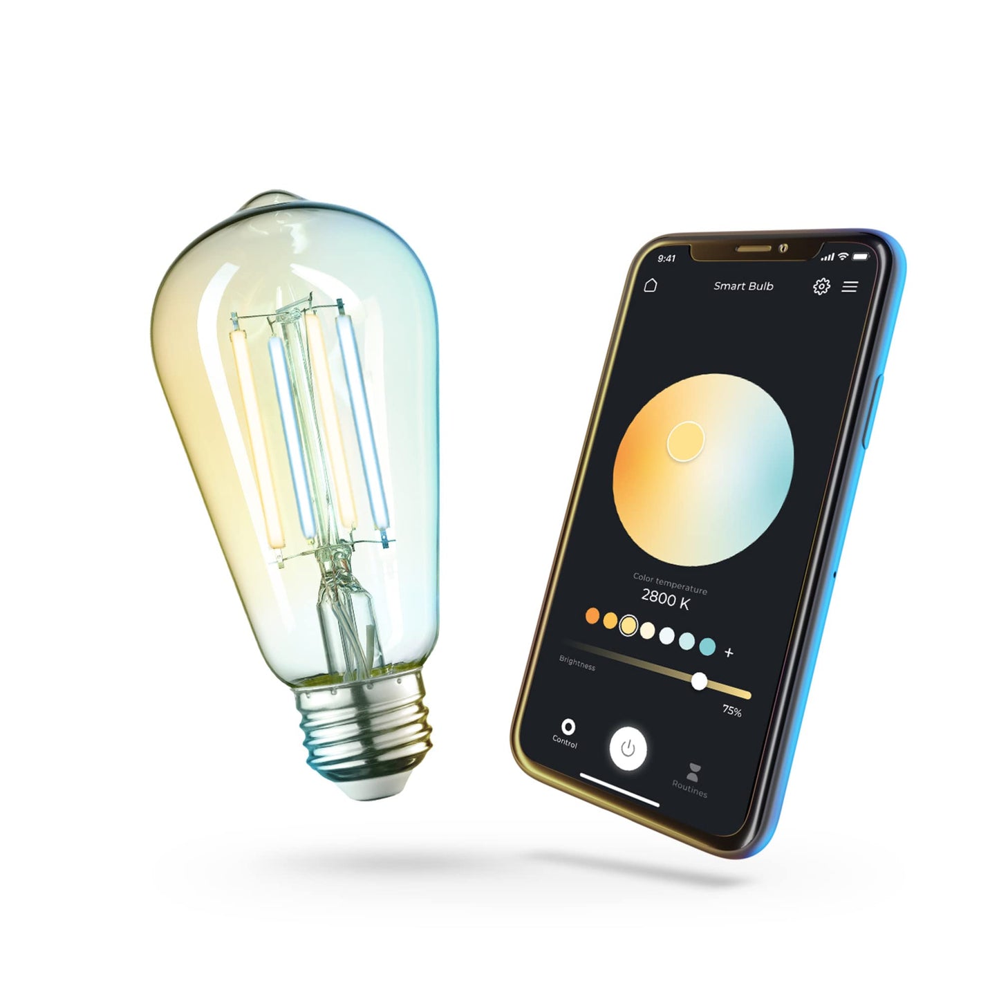 Globe Electric 34919 Wi-Fi Smart 5.5W (60W Equivalent) Straight Filament Tunable White Amber Glass LED Light Bulb, No Hub Required, Voice Activated