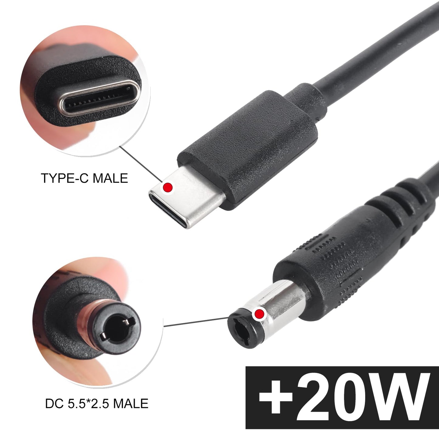HSZJsto USB C to DC 5.5mm x 2.1mm Power Cable Cord, USB C Input to DC 12V Out Charging Cable, Work with PD Charger and PD Power Bank, Output DC 12V 3A
