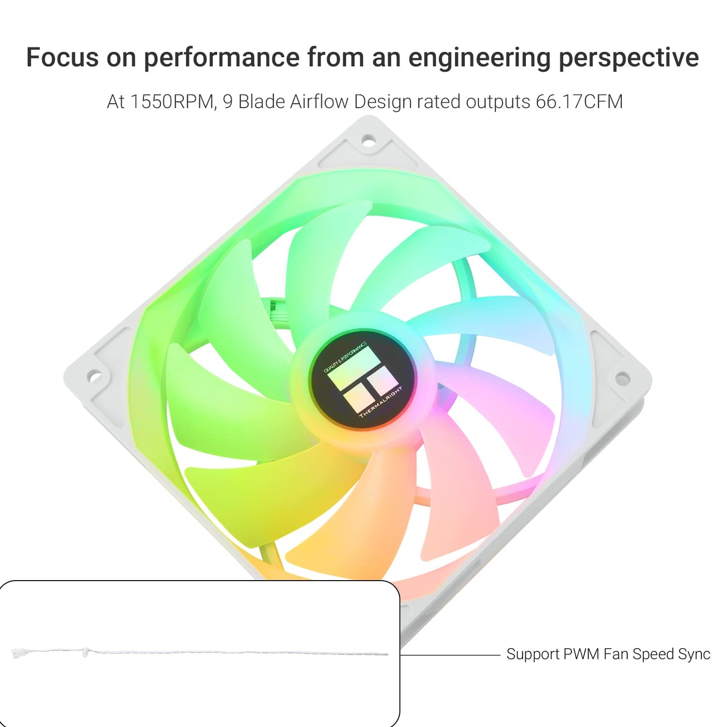 Thermalright TL-C12CW-S CPU Fan 120mm White ARGB Case Cooler Fan, 4pin PWM Silent Computer Fan with S-FDB Bearing Included, up to 1550RPM Cooling Fan