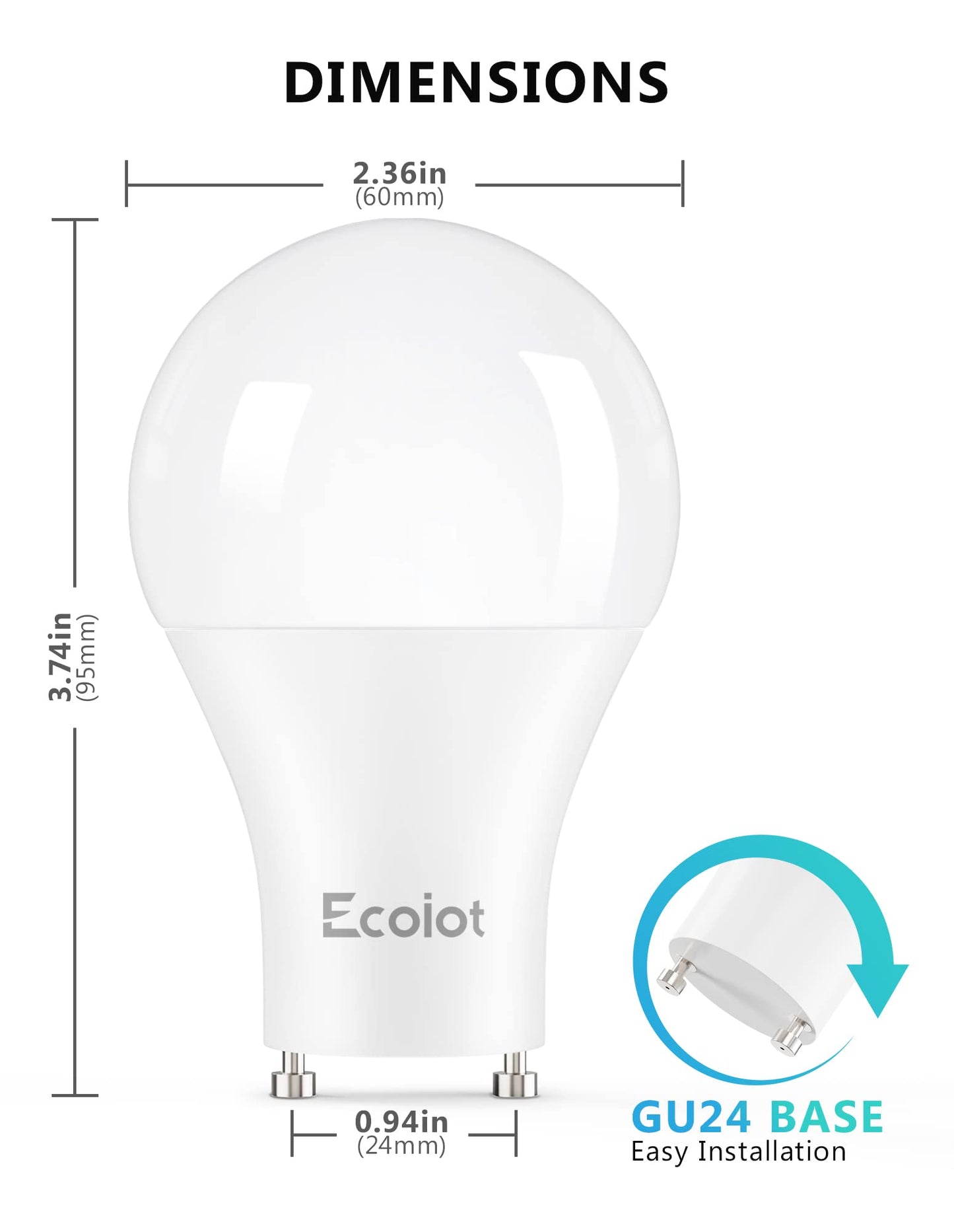 Ecoiot GU24 Dusk to Dawn Outdoor Light Bulbs,Light Sensor A19 LED Bulbs,Photocell Sensor, Automatic On/Off for Indoor/Outdoor Security