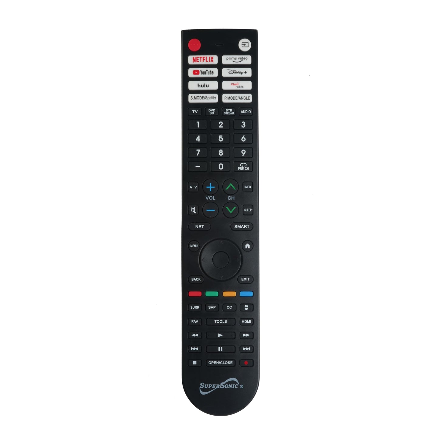 Supersonic SC-326 Universal Remote Control for Smart TV with HotKeys for Streaming, Controls 4 Devices, 10 Programmable Favorite Channels, DVD Player