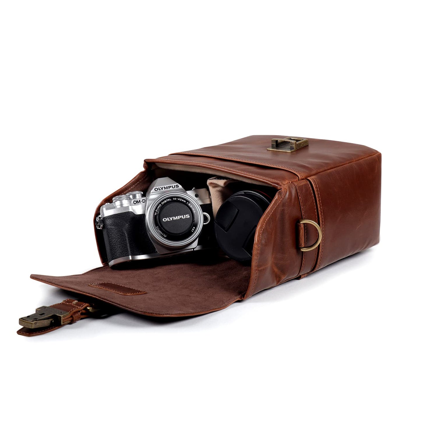 MegaGear Leather Camera Messenger Bag for Mirrorless, Instant and DSLR Cameras