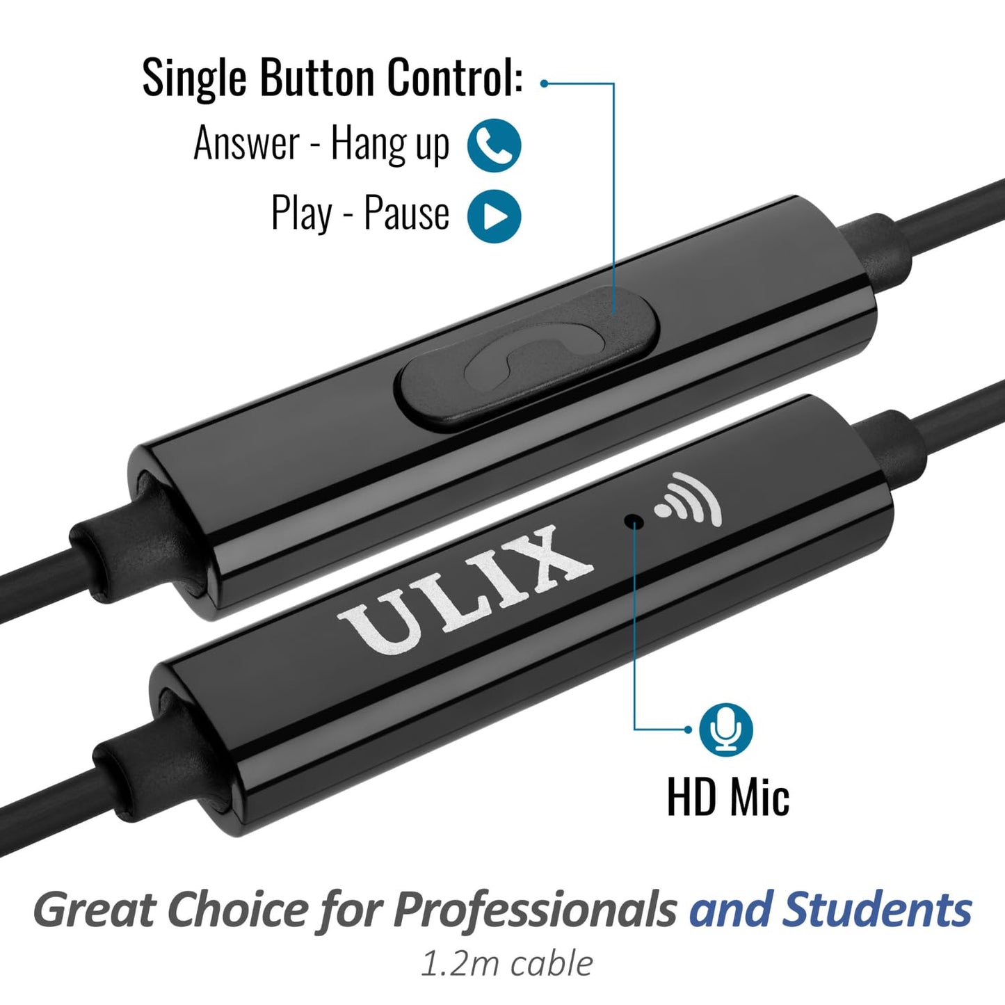 UliX Rider Wired Earbuds in-Ear Headphones, 5 Years Warranty, Earphones with Microphone, with Anti-Tangle Cable, Ear Buds for iPhone, iPad, Samsung