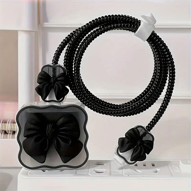 zougon Compatible with iPhone 18W/20W USB-C Charger Cover Cute 3D Bow Tie Design Clear Soft Charger Protector Kawaii Cable Saver for iPhone 11 12 13