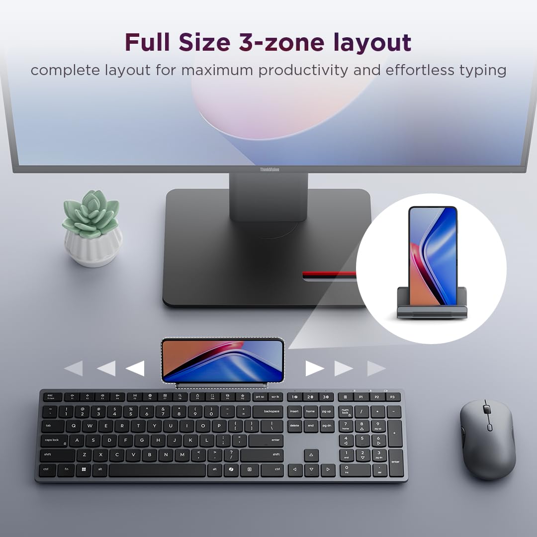 Lenovo 700 Modern Wireless Keyboard & Mouse Combo, 2.4 GHz Dongle & Dual Bluetooth Connection, AES-128 Encryption, 36 Month Battery Life, Quiet Mouse