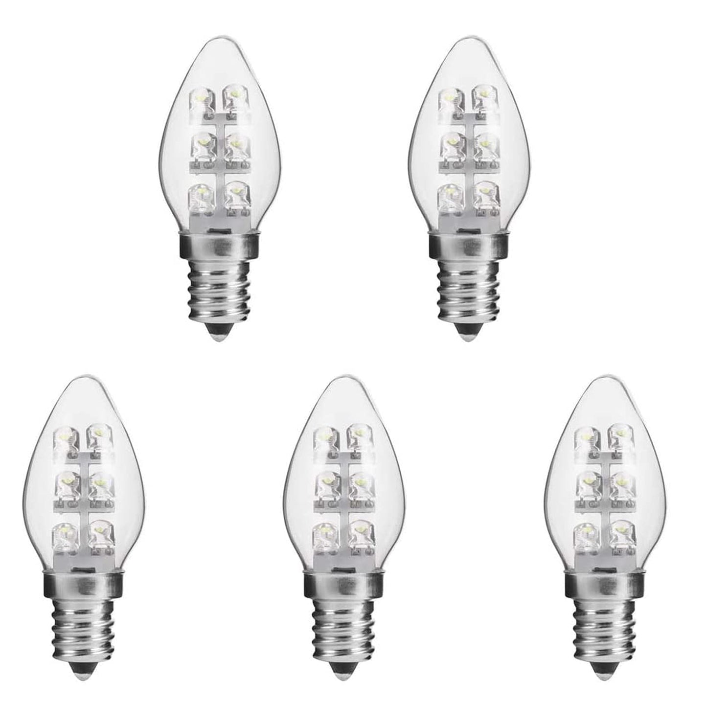Lxcom Lighting 0.5W E12 LED Bulb C7 LED Night Light Bulbs(5 Pack)- E12 Base Candelabra LED Bulb Torpedo Shape Daylight White 6000K 5W Equivalent