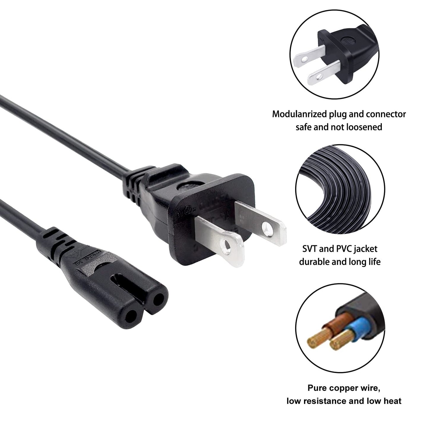 8ft 2 Prong Power Cord Replacement for Sony PlayStation 3 PS3 Slim Power Cord AC Cable