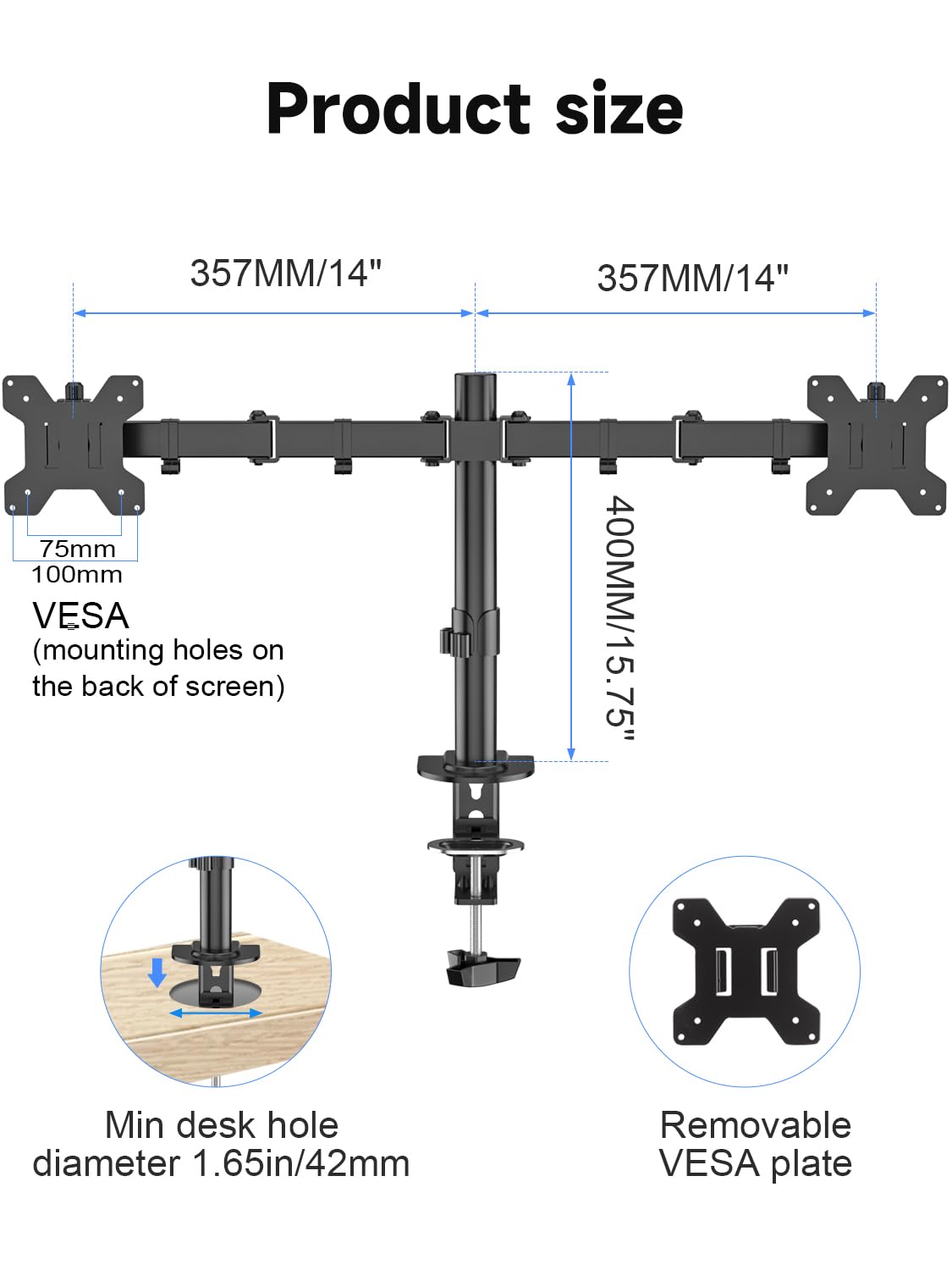 Suptek Dual Monitor Desk Mount, Adjustable Dual Monitor Arm for 2 Computer Screens up to 27 inch, Dual Gas Spring Monitor Arm, Holds up to 22 lbs