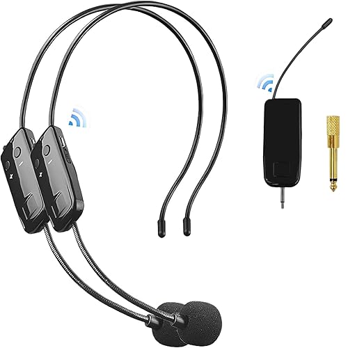 HUACAM 2.4G Wireless Microphone System for Two People, 165 ft Long Range, Stable Transmission, Portable Headset Microphone for Voice Amplifier, PA