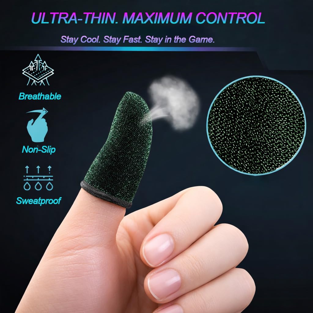 Bluradio 10 Pack Silver Fiber Gaming Finger Sleeves for Mobile Gaming