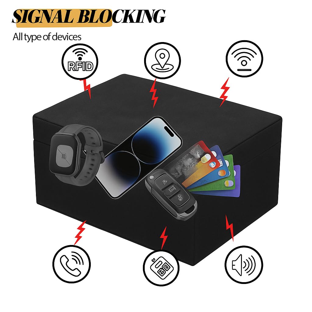 Faraday Box for Car Keys, RFID Signal Blocking Key Fob Protector, Large Capacity Suede Anti-Theft Box with Silver Buckle (Fits Multiple Keys, Phones