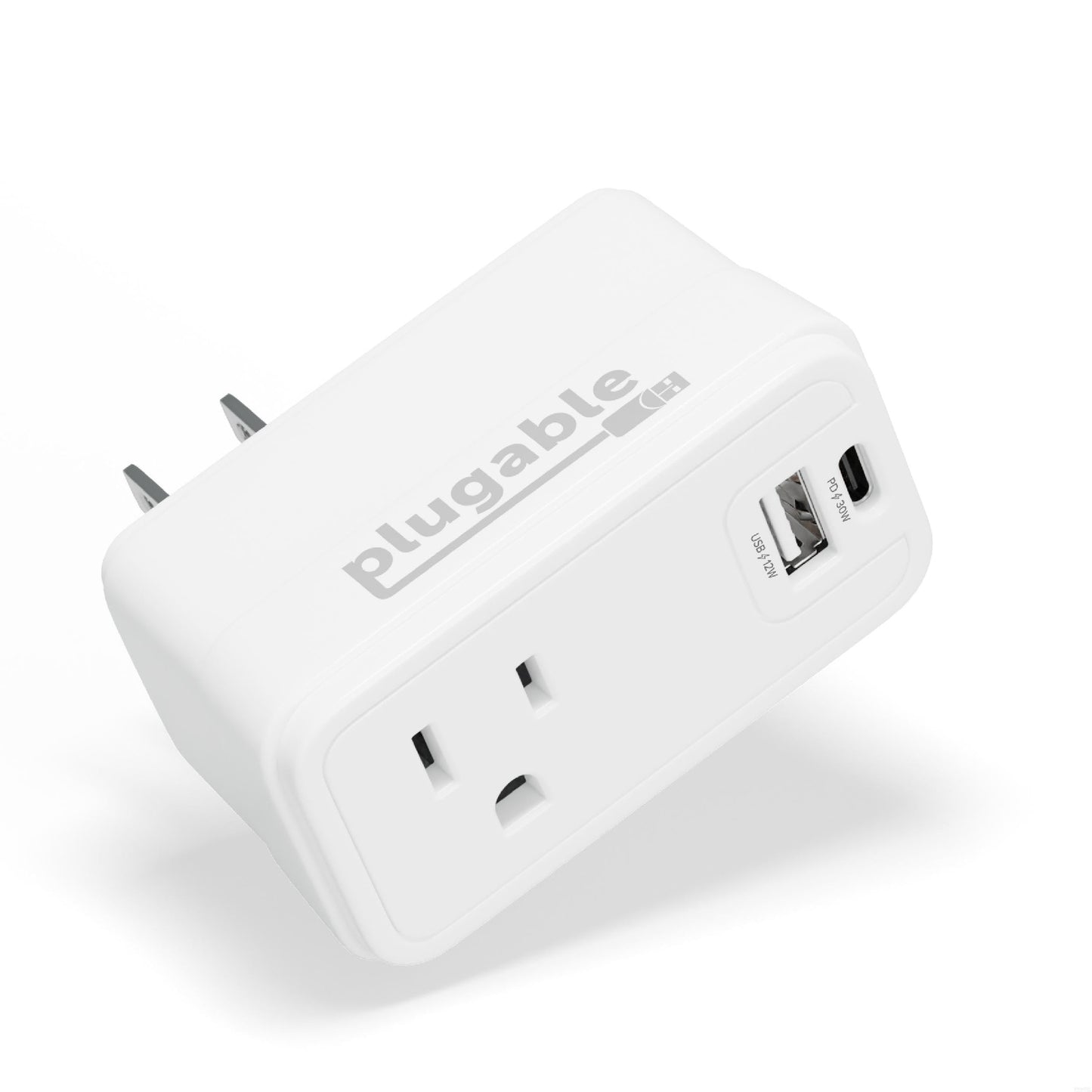 Plugable Outlet Extender with USB-C & USB-A Fast Charging - Wall Charger Block for iPhone 15/16. Pass-Through Design, Travel & Office
