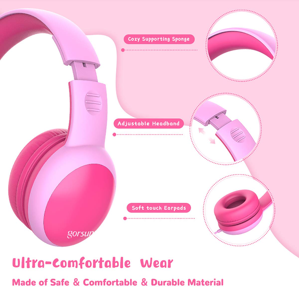 gorsun Kids Headphones with Limited Volume, Cat Ear Toddler Headphones, Wired Headphone Over Ear for Boys and Girls,Stereo Sound Foldable 3.5mm