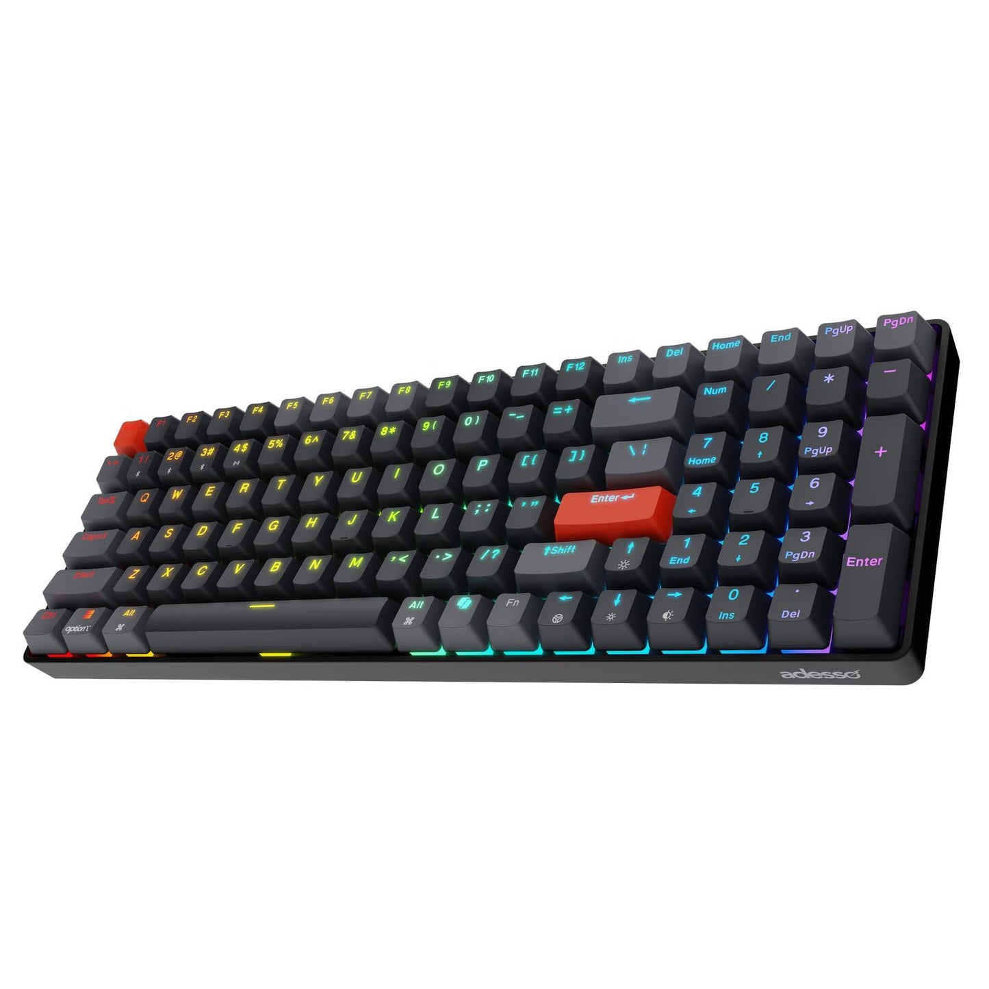 Adesso EasyTouch 1200 Wired/Wireless/Bluetooth Multi-OS Illuminated Mechanical VIA Mini Keyboard with Copilot Ai Hotkey