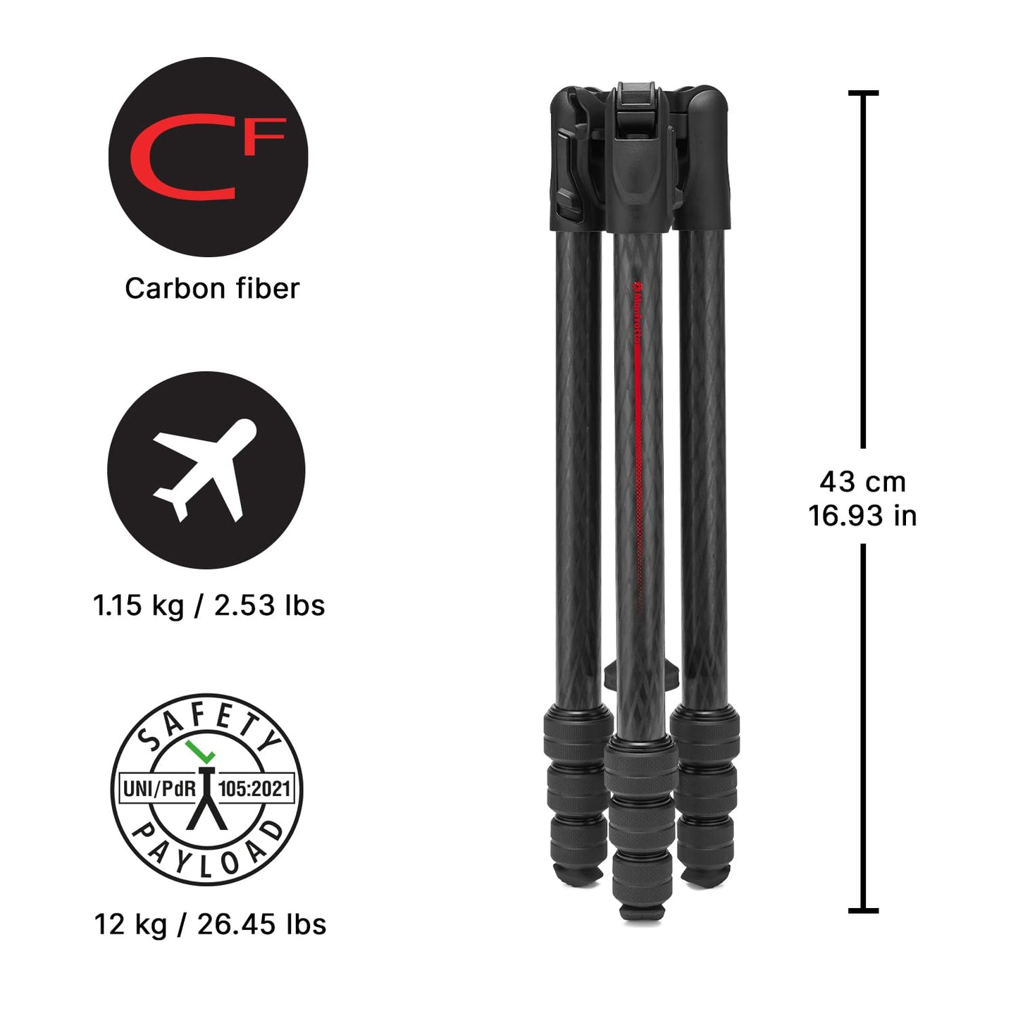 Manfrotto Befree GT PRO Tripod Legs, Professional Travel Tripod, Aluminium Camera and Video Tripod, Twist Lock, Compact and Portable, for DSLR
