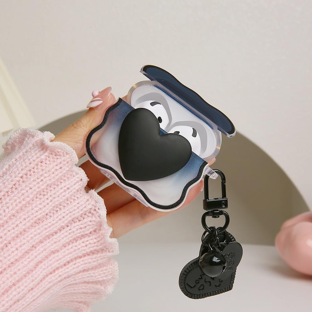 QLD COVER Compatible with Apple AirPods 4 Generation 2024 Case Cover, Lovely 3D Love Heart Waves Design Shockproof Soft Clear TPU Airpods 4 Protector