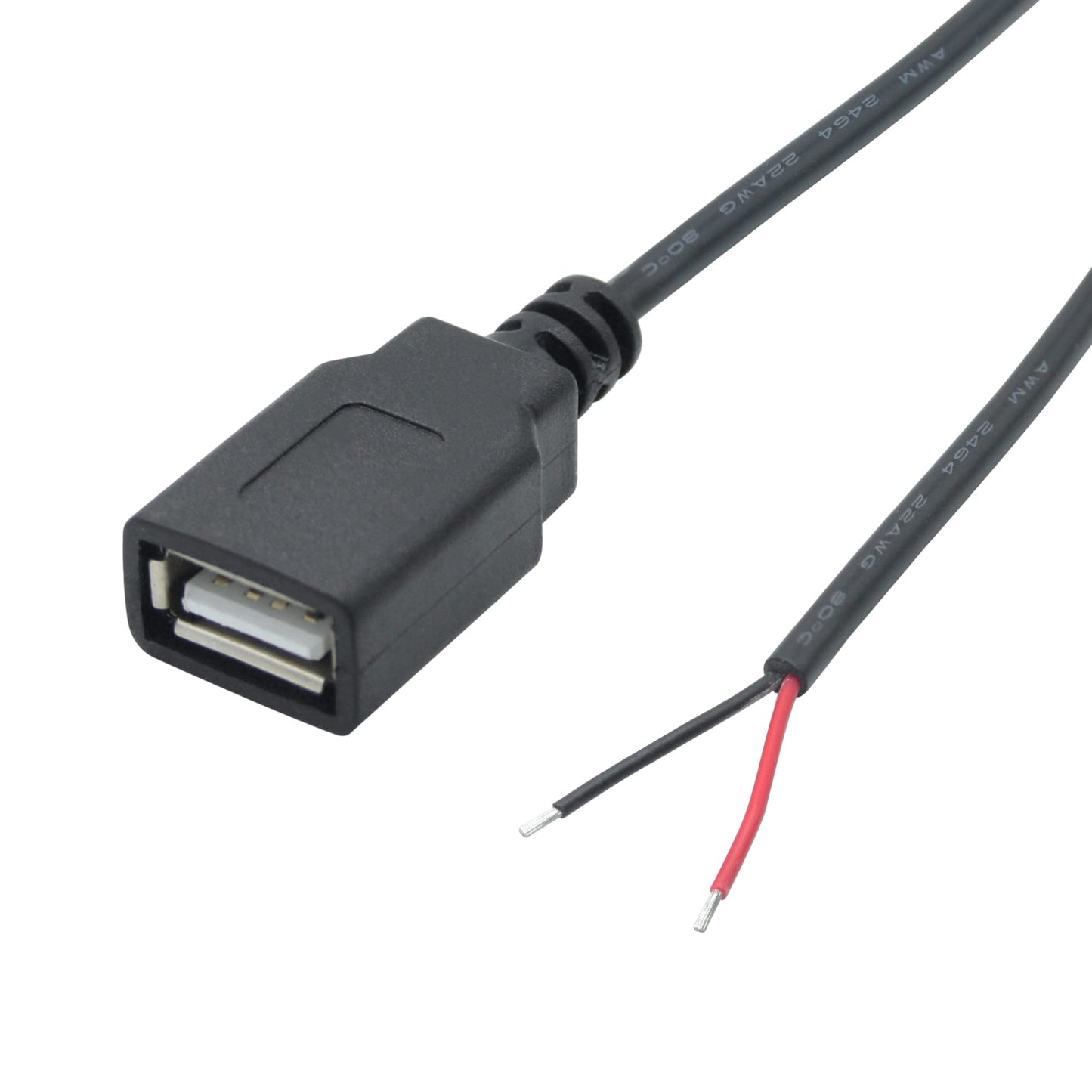 Maixbomr 2Pcs Short USB A Female 2 Pin Bare Wire 11inch, USB 5V/3A Pigtail Open End Power Cable, for USB Equipment Installed or Replace Repair DIY
