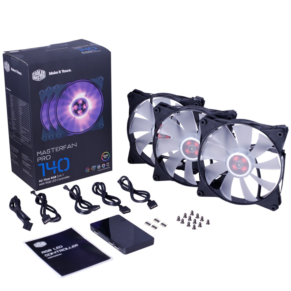 Cooler Master MasterFan Pro 140 Air Flow RGB- 140mm High Air Flow RGB Case Fan, 3 In 1 with RGB LED Controller, Computer Cases CPU Coolers