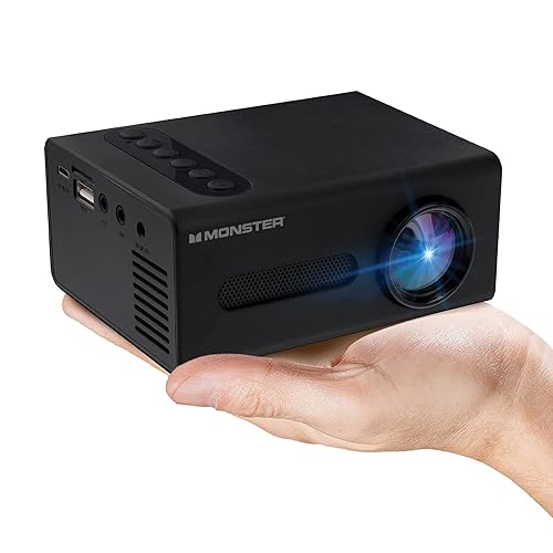 Monster Image Mini Small Format LCD Projector 1920x1080 HD Quality, Project Up To 8 Feet Away, Works On Projection Screens Ranging from 20-80 Inches.