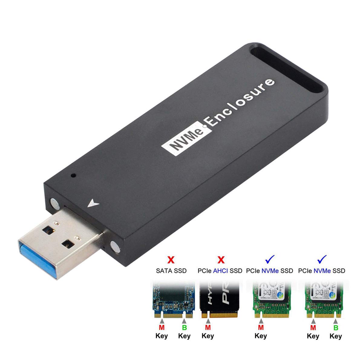 Cablecc USB 3.1 Gen2 10Gbps to NVME PCI-E M-Key Solid State Drive External Enclosure 2230/2242mm
