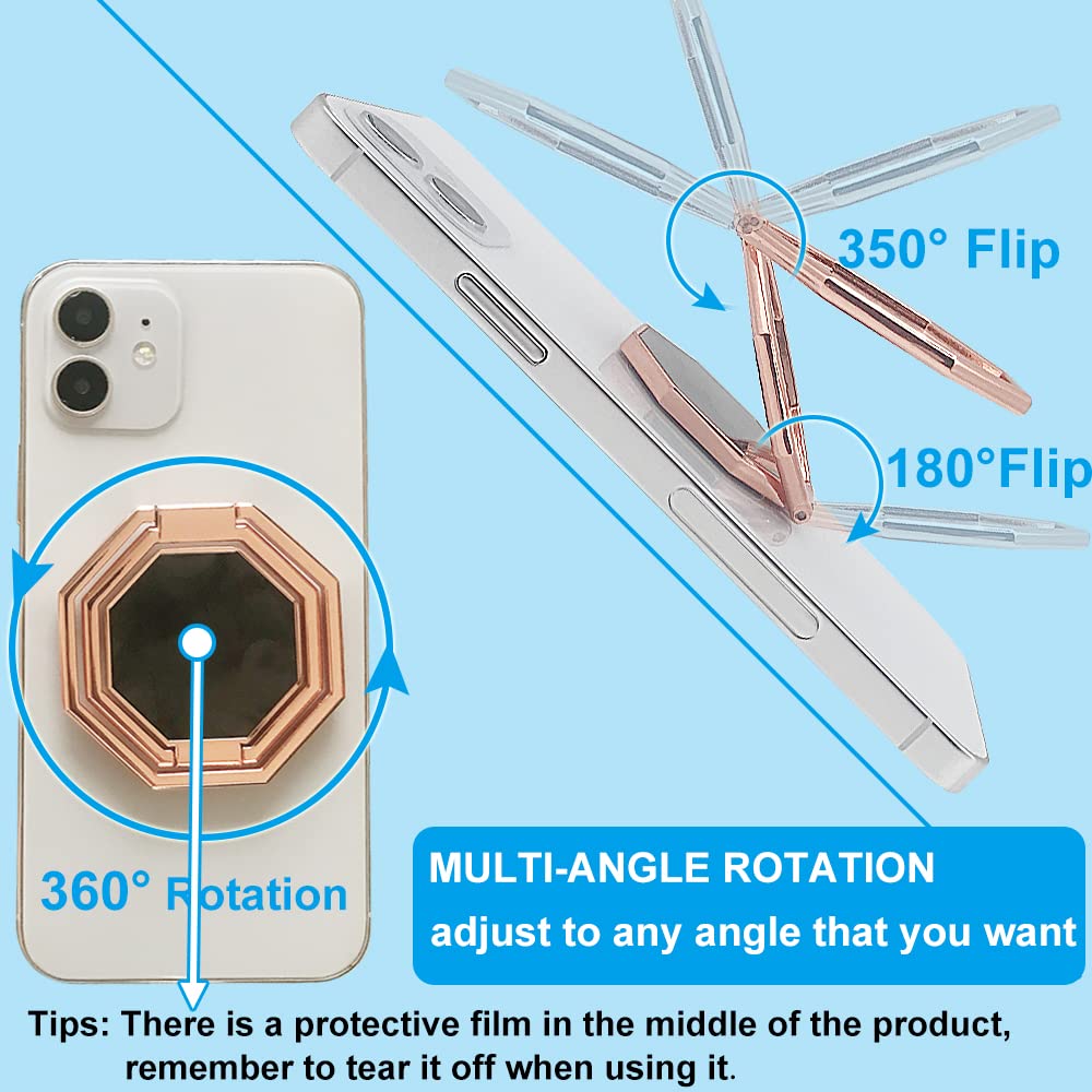 CLZWiiN Cellphone Ring Holder Finger Kickstand, Foldable 360° Rotation Cell Phone Stand for Desk, Magnetic Car Mount, Metal Multi-Angle for Phone Back