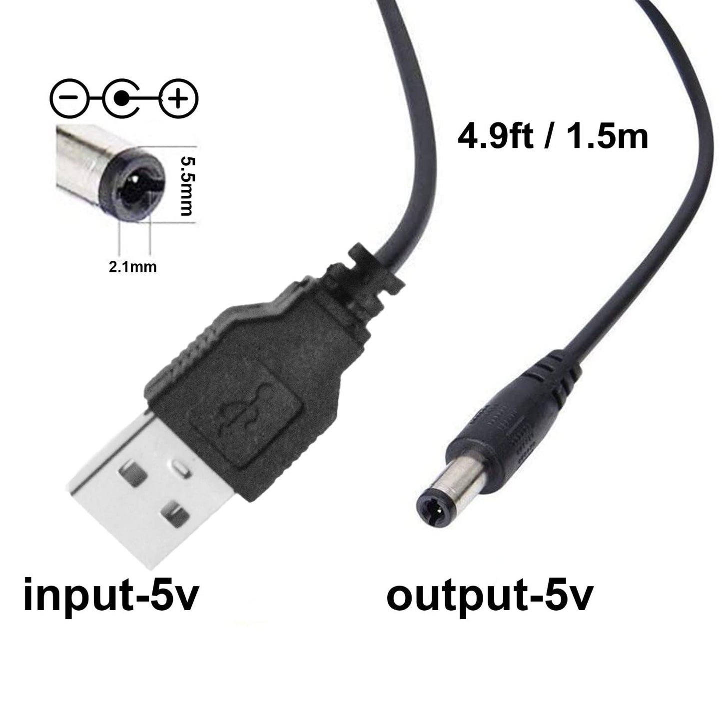 USB DC 5V to DC 5V Cable - USB to 5V Voltage Power Supply Cable with DC Jack 5.5 x 2.1mm for Fan, Table Lamp, Bluetooth Audio, Wireless Router