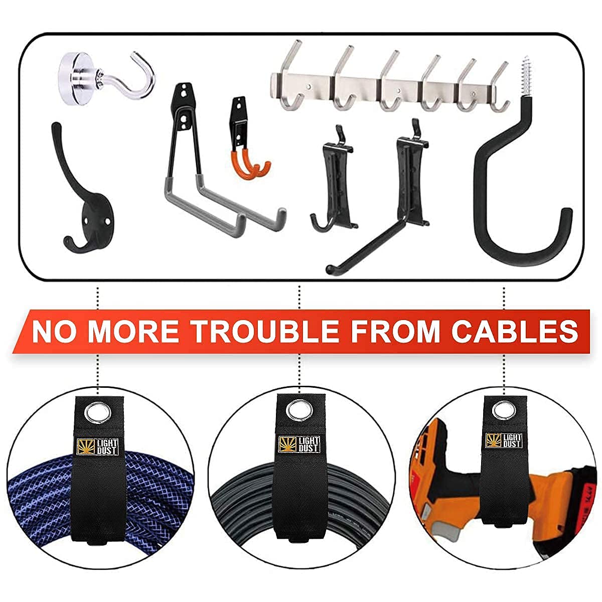 22PCS Heavy Duty Storage Straps Garage Hooks Tool Organizers and Fastening Straps Cord Wrap Keeper, Cable Straps for Cords, Hoses, Rope, RV, Boat