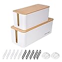 2 Pack Cable Management Box - Child and Pet-Proof Cord Organizer with Bamboo-Style Design, Large Capacity Cable Cover for Hiding TV Wires, Computer