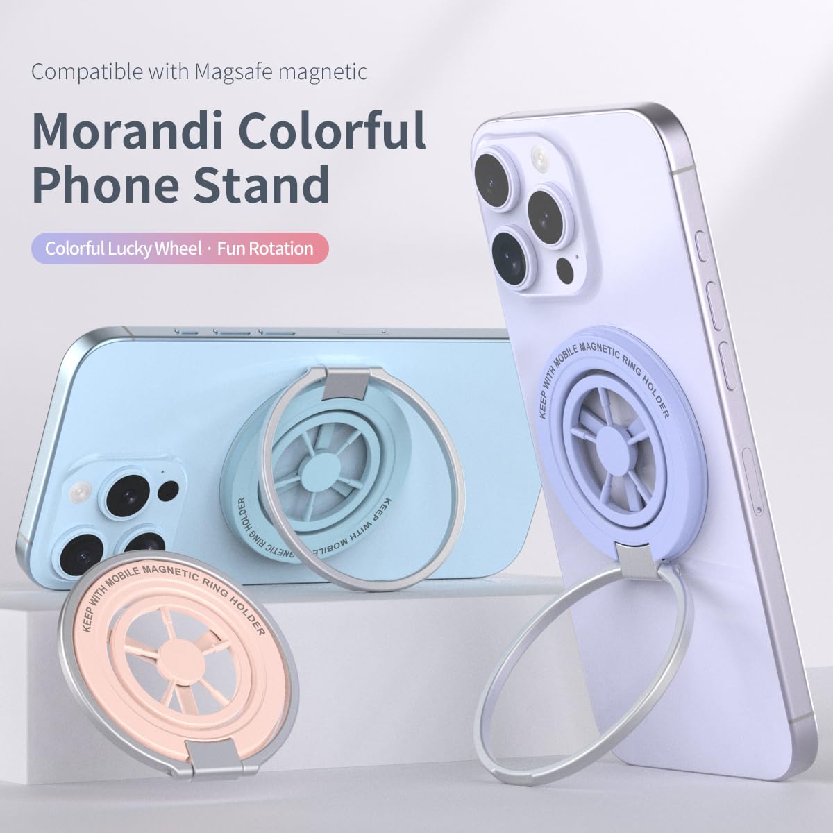 Magnetic Phone Ring Holder for MagSafe, Lucky Wheel Fidget Spinner Phone Grip, Dual Sided Magnets Phone Stand for iPhone/Mag Case, Morandi Aesthetic