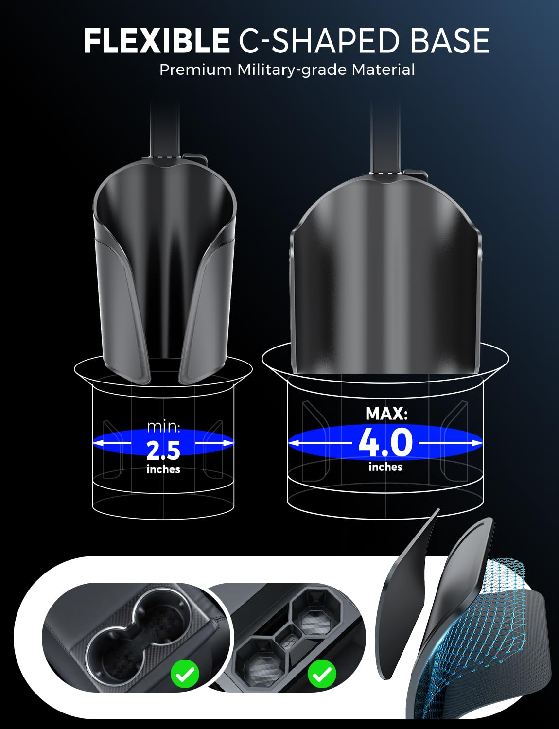 eSamcore Cup Holder Phone Holder, Unobstructed Cup Holder Phone Mount for Your Car Cupholder (2.5"-4") with Flexible C-Shaped Base, 360° Swiveling