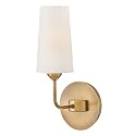 Hinkley Lewis Medium Single Light Wall Sconce, Tall, Tapered Drum Natural Paper Shade w/Fine Stitching Detail, Slender Silhouette, Heritage Brass