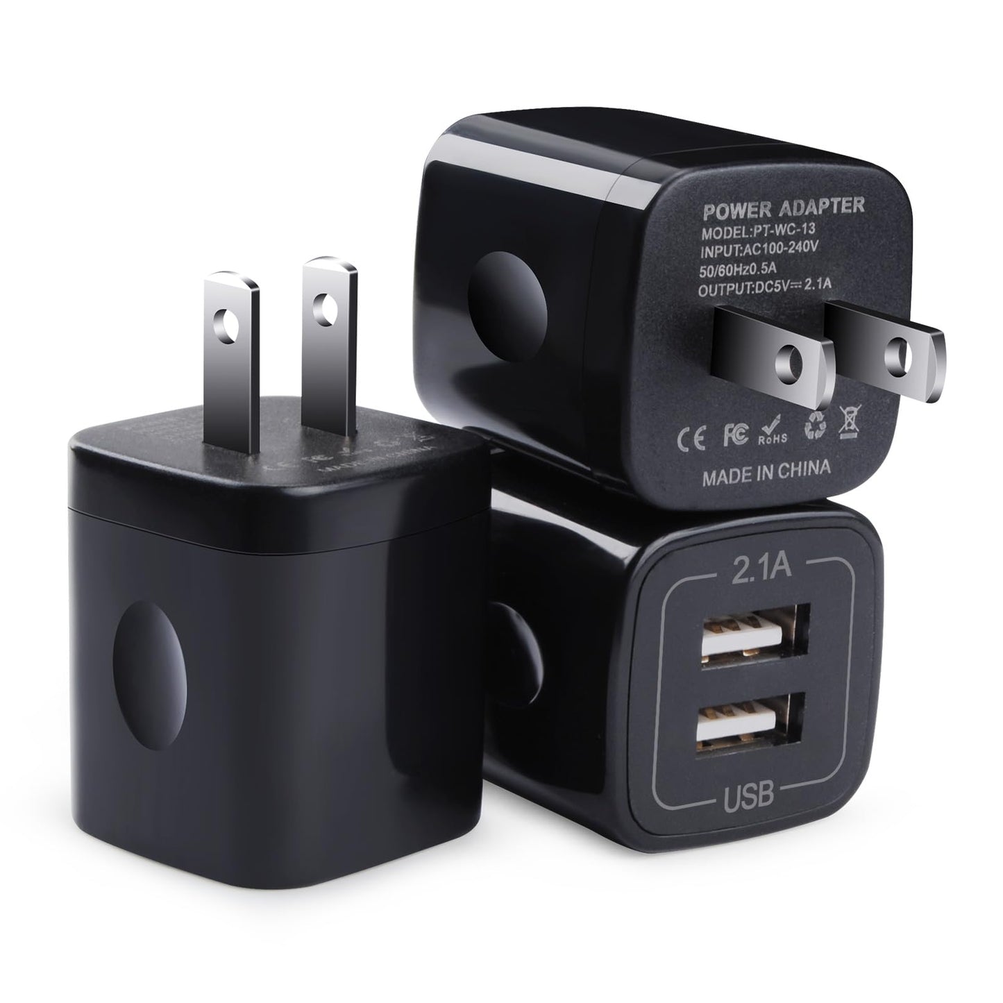 Black USB Wall Adapter, Charging Block, 3Pack Dual Port 2.1A Fast Wall Charger Brick Base Cube USB Plug Outlet Phone Charger Box for iPhone 16e 16 Pro