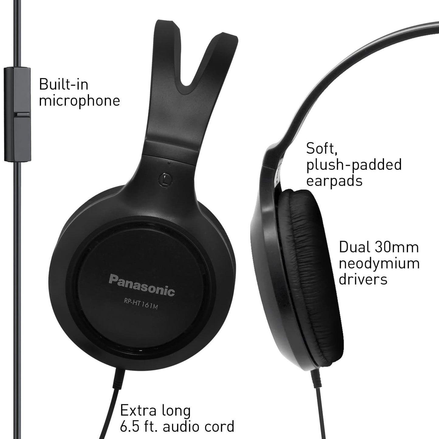 Panasonic Lightweight Over The Ear Wired Headphones with Microphone, Sound and XBS for Extra Bass, Long Cord, 3.5mm Jack for Phones and Laptops…