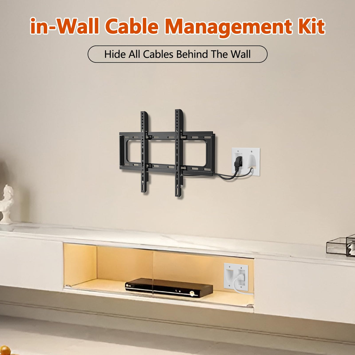 in Wall Cable Management Kit for Wall,Hide Cords Wall Mounted TV,Power Bridge Wall Kit for TV,Recessed Outlet for Organizing Cables Behind