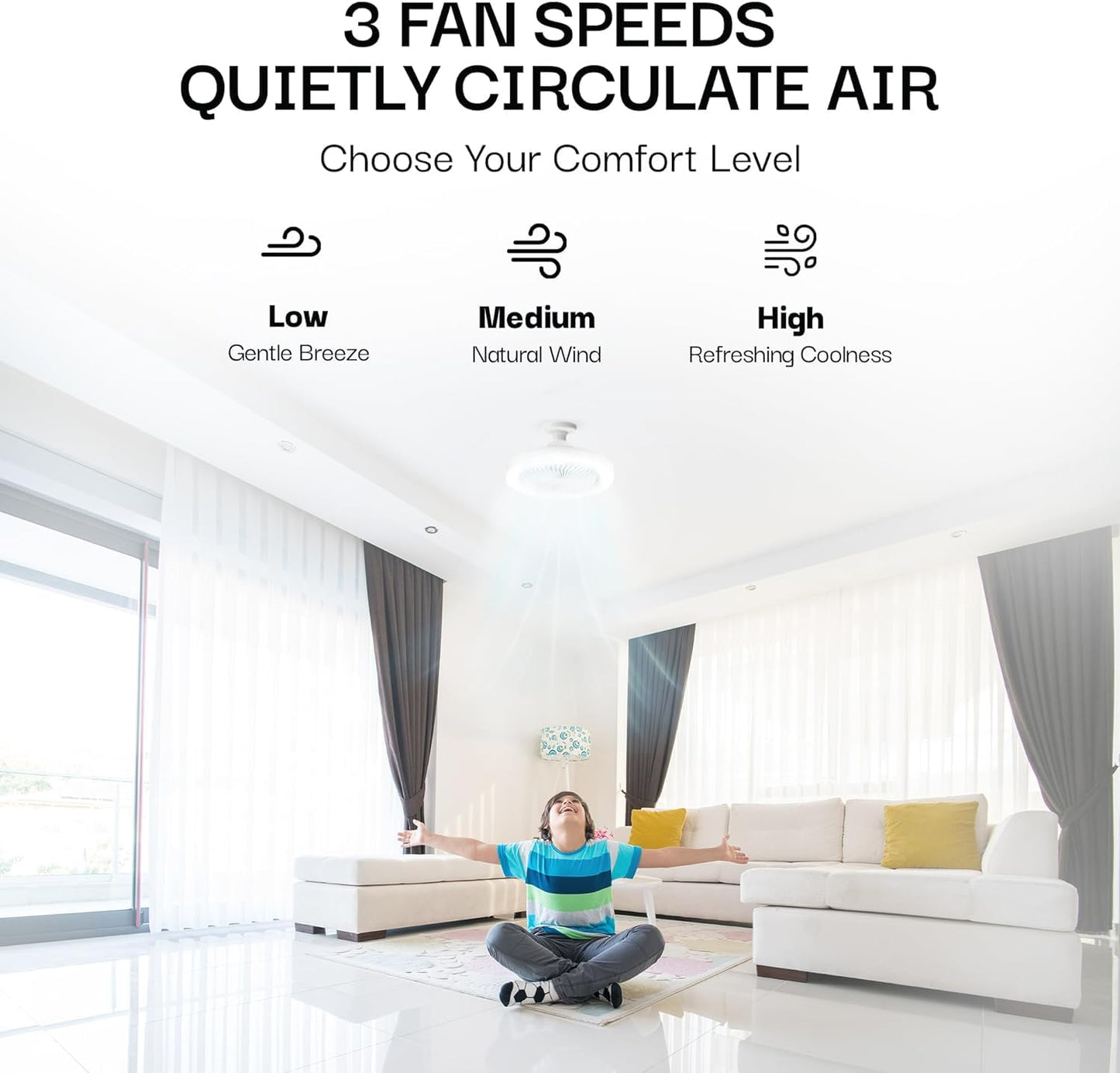 Bell+Howell SocketAir Wireless Ceiling Fan Light with Remote Control, Extender,110-120 Volt, 2100 Lumens, 3 Fan Speeds, 3 Light Settings, 6500K