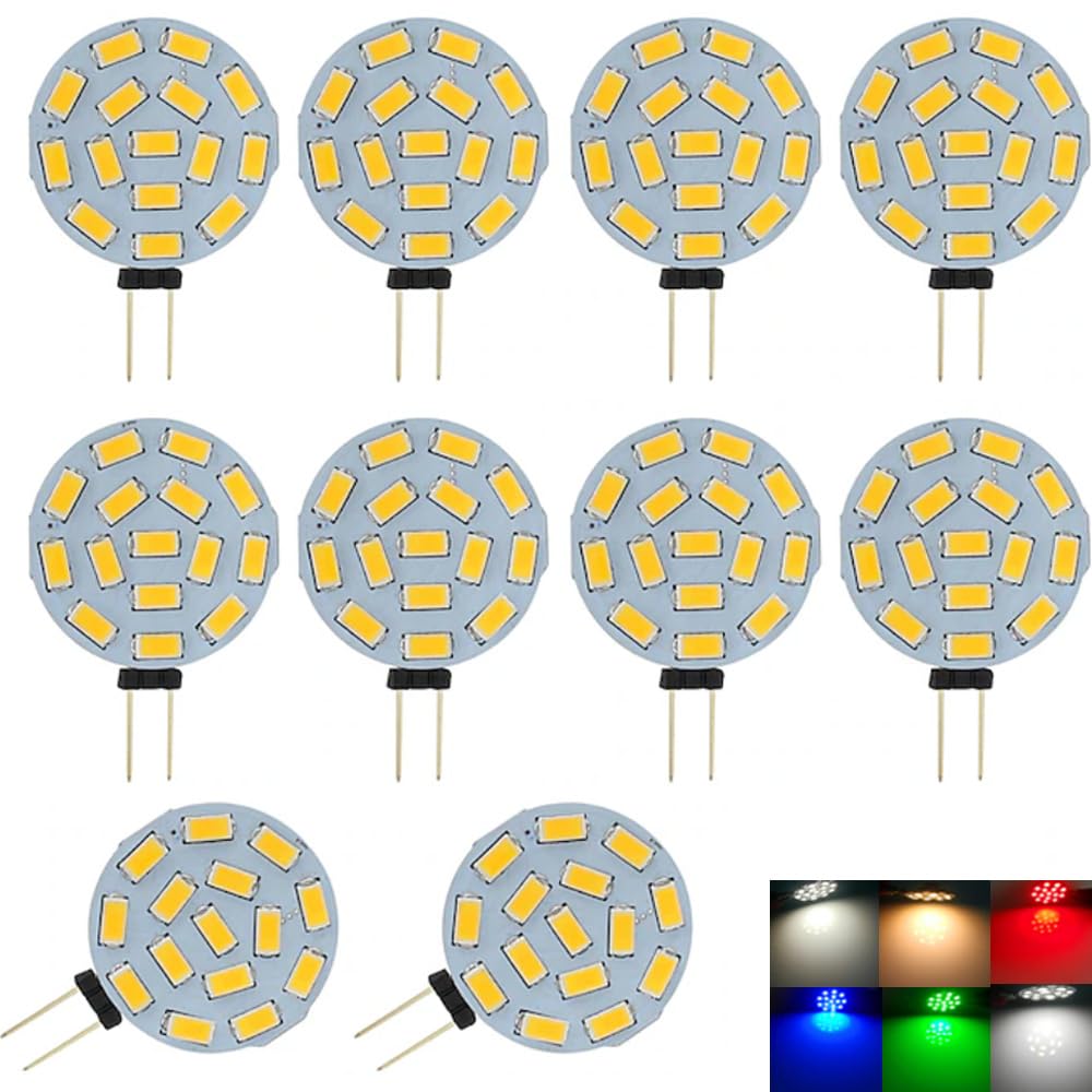 songcan G4 LED Bulb,White/Red/Blue/Green Colour Bi-Pin LED disc, JC Side pin, 12V-24V AC/DC Low Volts, CRI> 85, 350 Lumens, Pack 10 (Blue)