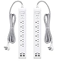 2 Pack Power Strip, 12FT Long Extension Cord, Surge Protector with 6 Outlets and 4 USB Ports (2 USB C), Flat Plug Overload Protection, Extension Cord