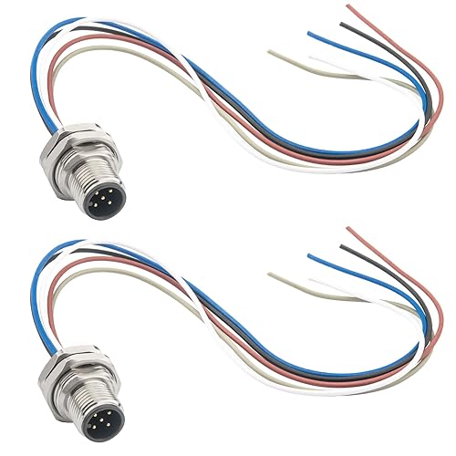 Hamadap 0.2m M12 5 Pin Male Circular Aviation Connector Cable,16mm Waterproof Front Mount Socket Sensor Connector Cable Screw Threaded 2 Pack