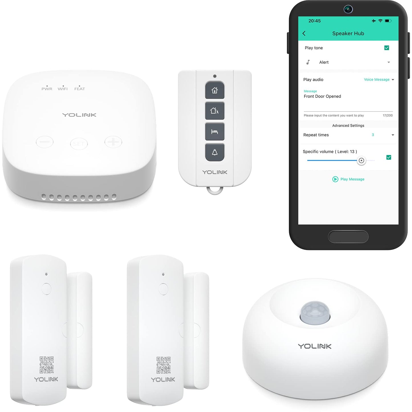 YoLink Home Security System, Wireless Smart DIY Alarm System, with App/Email/Limited SMS Alert, 5 Pieces-Kit (Speaker Hub, Door Window Sensor, Motion