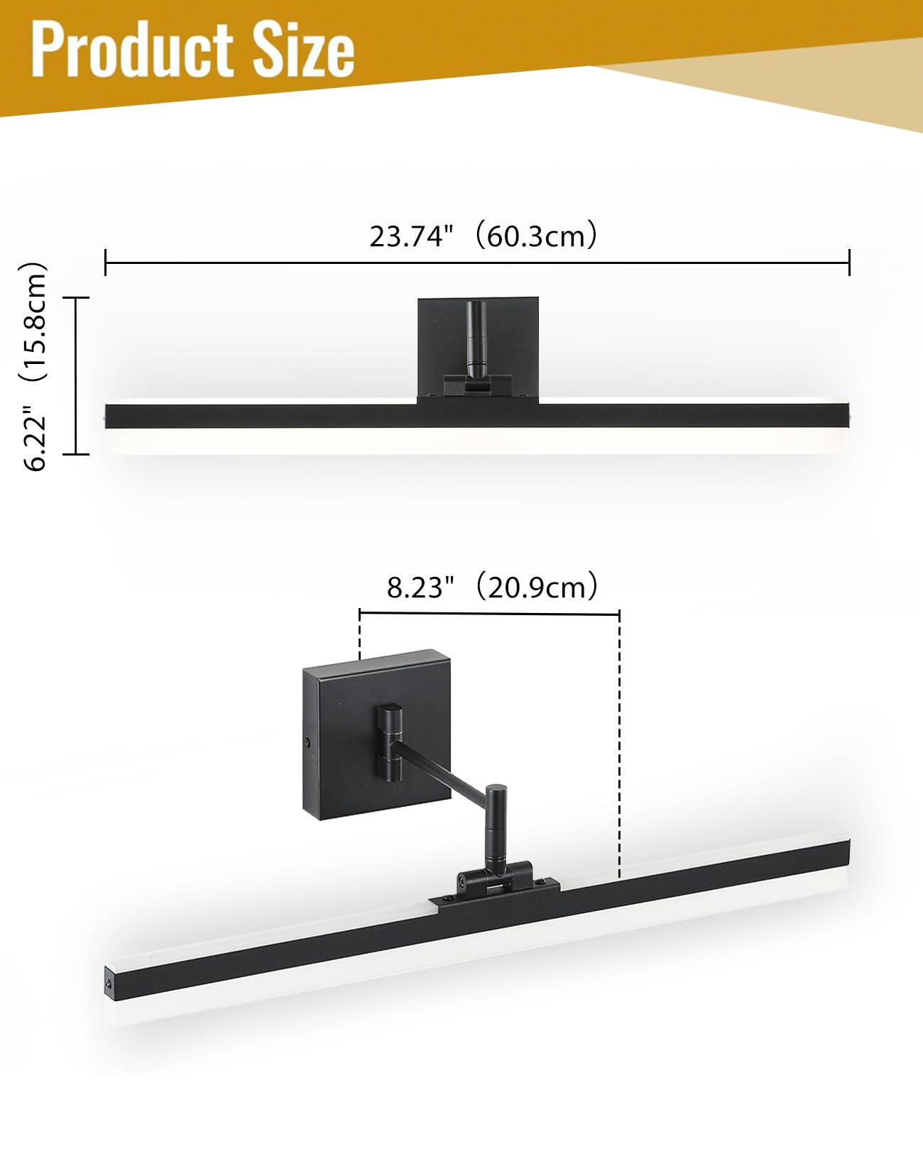YHTlaeh Modern LED Vanity Light Fixture,Metal Black 23.6‘’ 5CCT DimmableAdjustable & Rotatable Bathroom Light Fixture Above Mirror, Wall Sconce