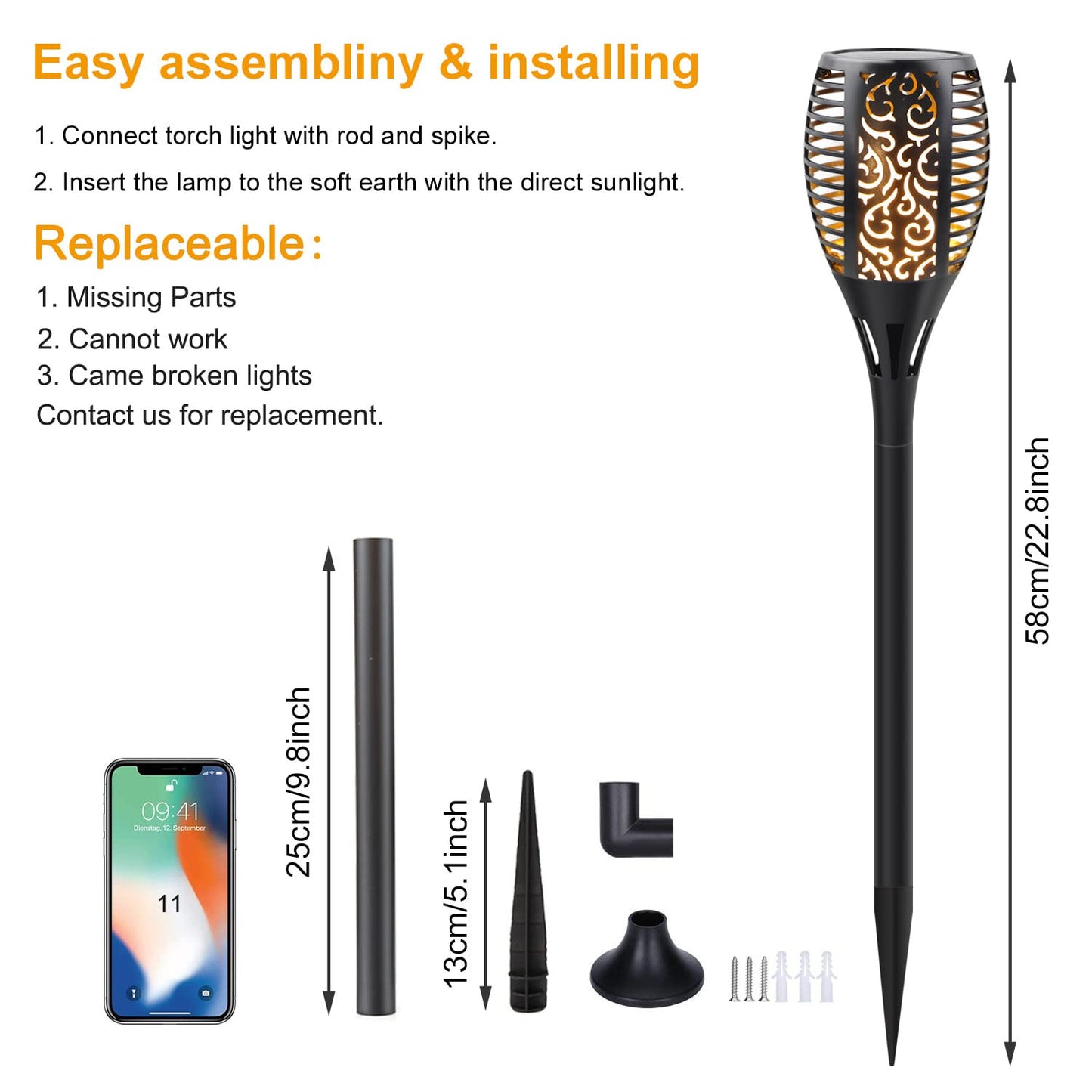 Permande Upgraded Solar Flame Lights Outdoor, 3 Options Solar Torch, Waterproof Landscape Decoration Dancing Flame Post for Garden Pathway Yard - Auto