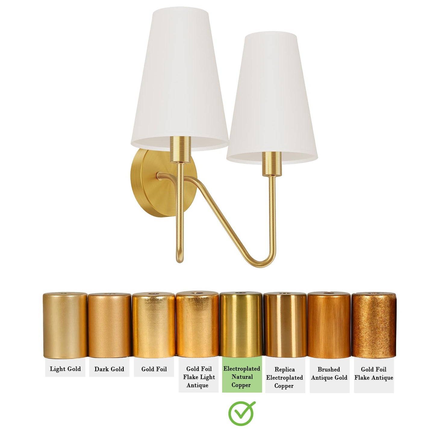 Electro bp;Double Head Classic 2 Lights Wall Sconces Lighting Fixture Polished Gold with Cream White Linen Fabric Lamp Shades E12 80W Hardwired;