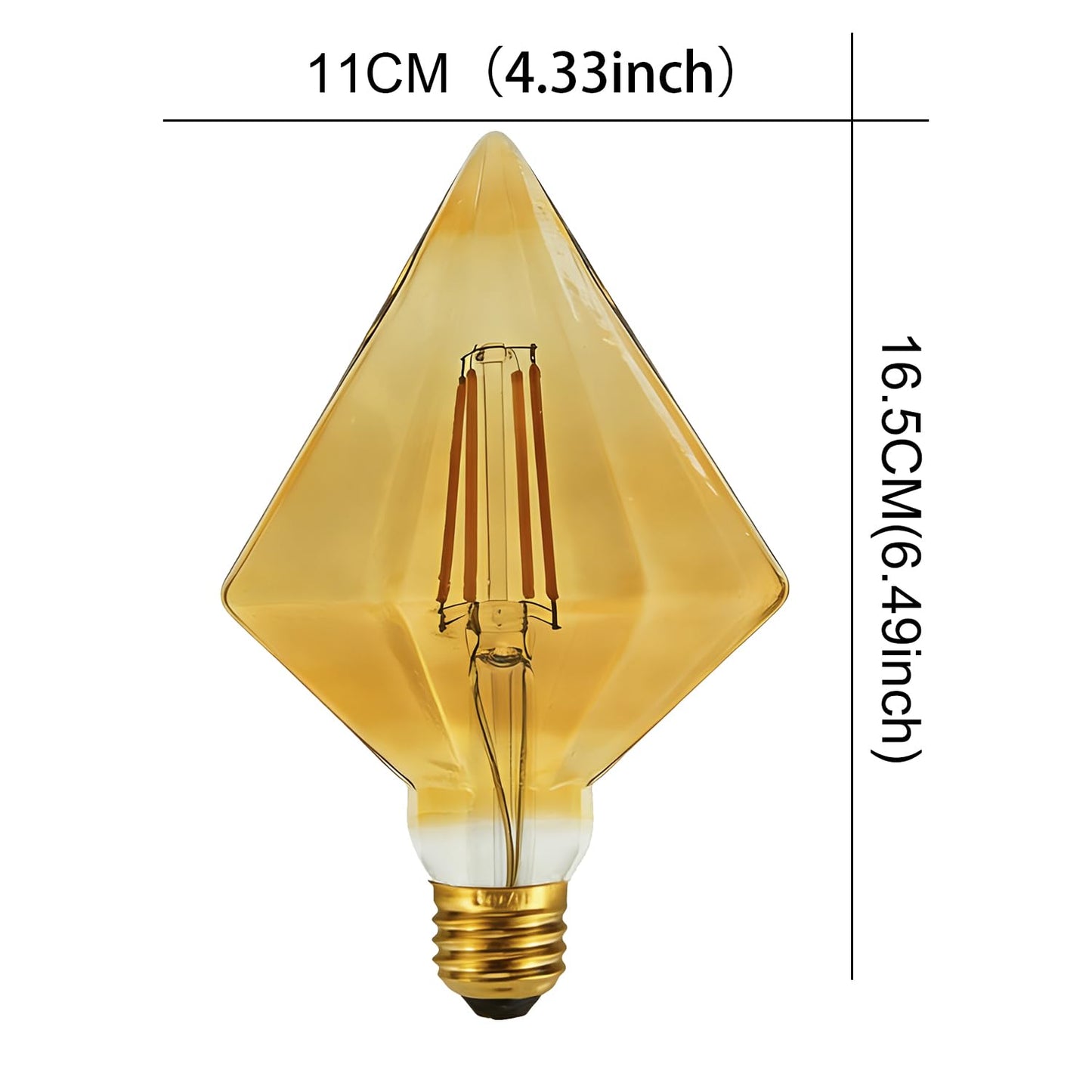 BollyLite Vintage LED Edison Bulb, 110mm Amber Glass Cone Shape, 4W (40W Incandescent Equivalent), 110-130V, E26 Base, 2500K Warm Yellow Light, 400LM