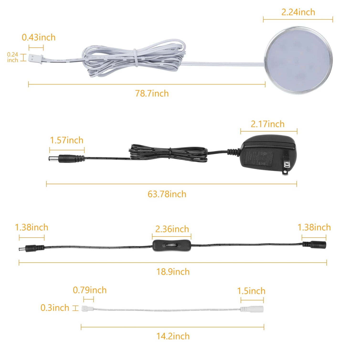 LABOREDUCER 12V Under Cabinet LED Puck Lighting Kit 2 Packs Slim Aluminum Puck Lights,Single Light Plug in Counter Light Fixture for Kitchen Cupboard