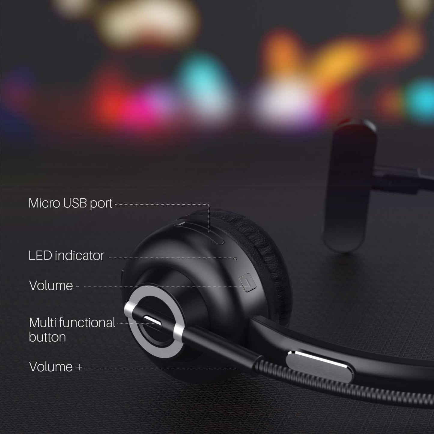 MERAIJIN Trucker Bluetooth Headset Wireless Headset with Microphone Over The Head Headphones with Noise Cancelling Sound On Ear Car Earphones Office