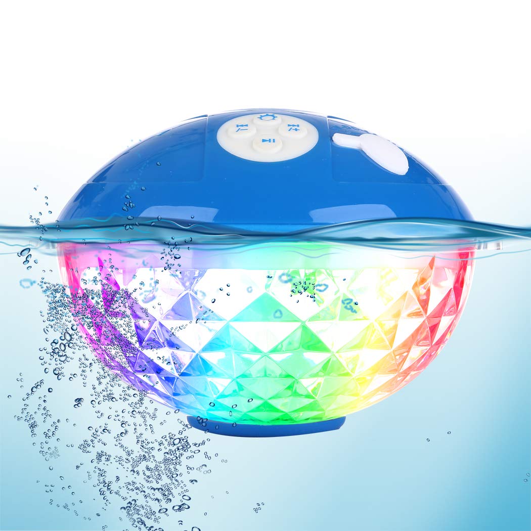 Blufree Bluetooth Pool Speaker with Colorful Light, Portable Floating Pool Speaker IP68 Waterproof,Built-in Mic, Floatable Crystal Clear Sound
