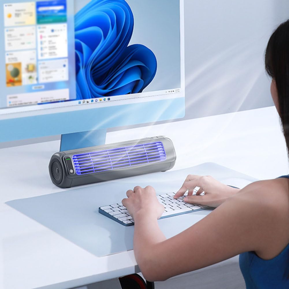 Rechargeable Desk Fan,Portable Bladeless Fan with Three Speed Wind,5000mAh Battery Operated Table Fan,12 Inch Quiet Small Fan for Saving Space,Tower