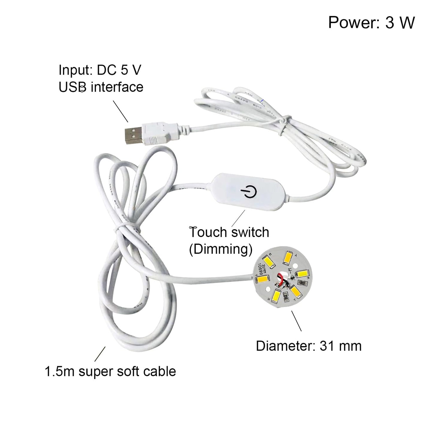 niccryle LED Chip Bulb DC5V 1.5m USB Line Dimming Controller for Camper Light Bulb, Home Reading Led Lamp Kit